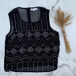 Patrons of Peace beaded sheer button back blouse SMALL